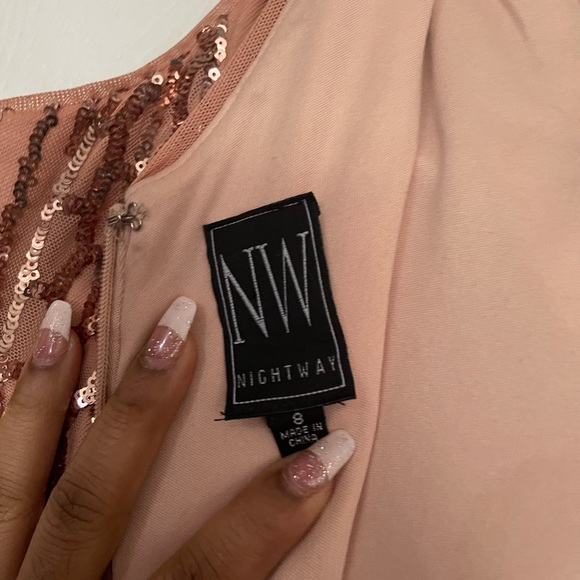 Rose Gold Sequined Mesh Gown - Picture 4 of 5